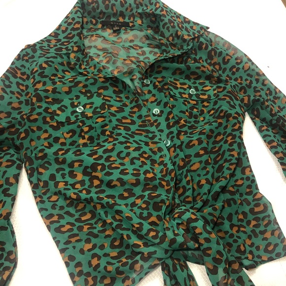 Mine Green + Animal Print Tie Blouse - Picture 6 of 13